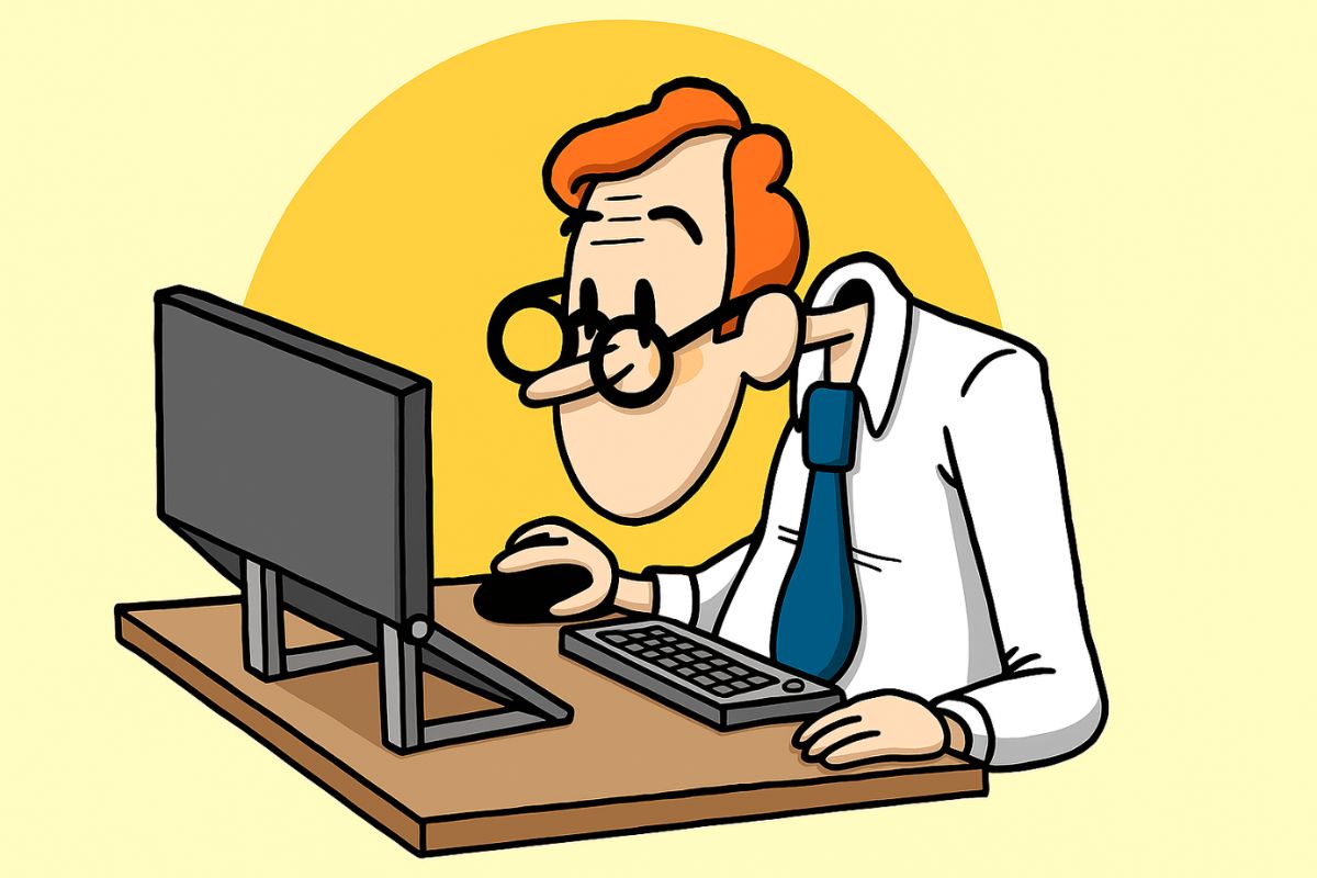 Man with a bad posture sitting on his office