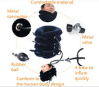 Inflatable neck collar with labeled features on a white background