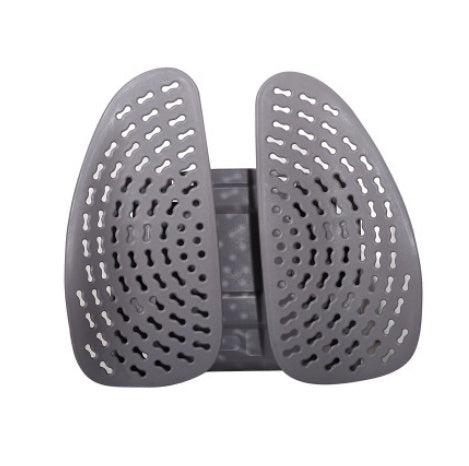 Gray shoe inserts with perforated design on a white background