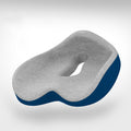 Gray and blue ergonomic seat cushion on a white background