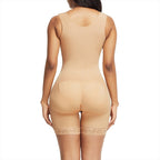 Beige shapewear garment worn by a model on a white background
