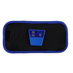 Black pouch with blue remote control inside on a white background