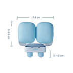 Blue baby seat with measurements on a white background