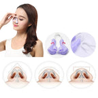 Woman using a nasal strip with inset images of the product and nasal anatomy.