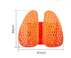 Orange swim training device with measurements on a white background