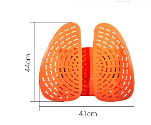 Orange swim training device with measurements on a white background