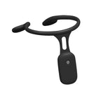 Black neck strap with power button on a white background