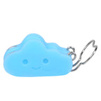 Blue cloud-shaped keychain with a carabiner on a white background