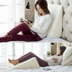 Woman and child sitting on a bed with a wedge pillow, text 'COMFORTABLE & SUPPORTIVE'.