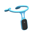 Blue neckband with a power symbol on a white background