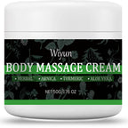 Wiyun body massage cream jar with green label on a white background