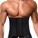 Black waist trainer worn by a muscular person on a white background