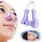 Nose clip device with a woman using it on a white background