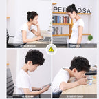 Collage of people with poor posture at work and home, highlighting the issue of hunchback.