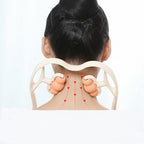 Model of a neck and shoulder area with a large massage area highlighted, on a white background.