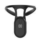 Black ring-shaped device with digital display on a white background