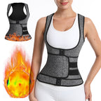 Woman wearing a black waist trainer with flame graphics on a white background