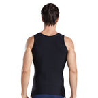 Person wearing a black sleeveless top on a white background
