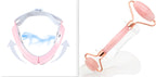 Collage of a pink neck device and a rose gold roller on a white background