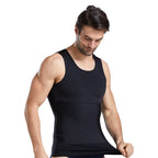 Man wearing a black tank top on a white background