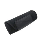Black roll of fabric on a white background